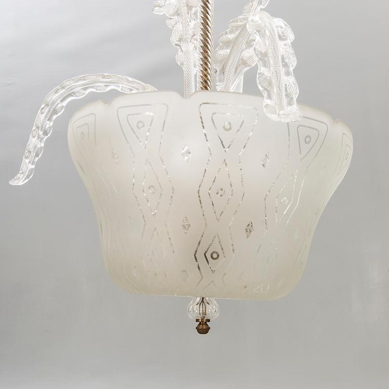 A probably Fritz Kurtz, ceiling lamp Orrefors, 1940/50s.