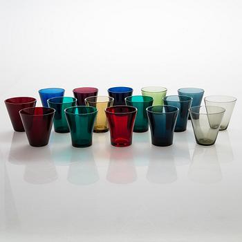 Drinking glasses, 12 + 4 pcs, Riihimäen Lasi and Kaj Franck/Nuutajärvi, 1950s.