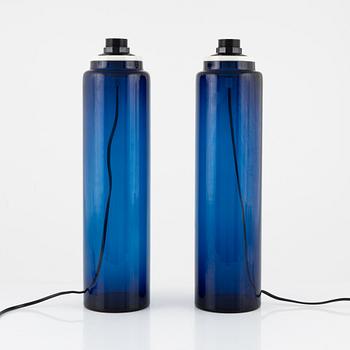 A pair of blue glass table lamps, Luxus, Vittsjö, 1960's/70's.