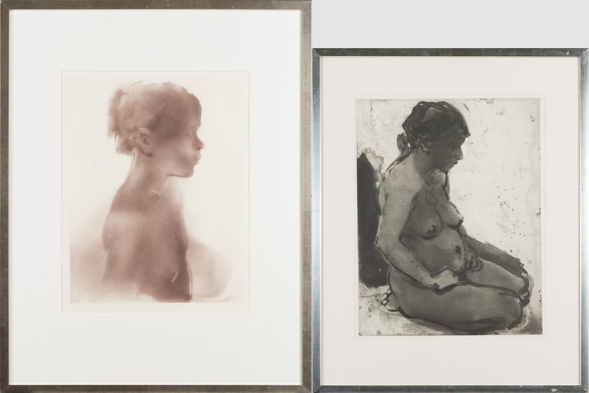 Juho Karjalainen, etsning, 2 st, signerade.