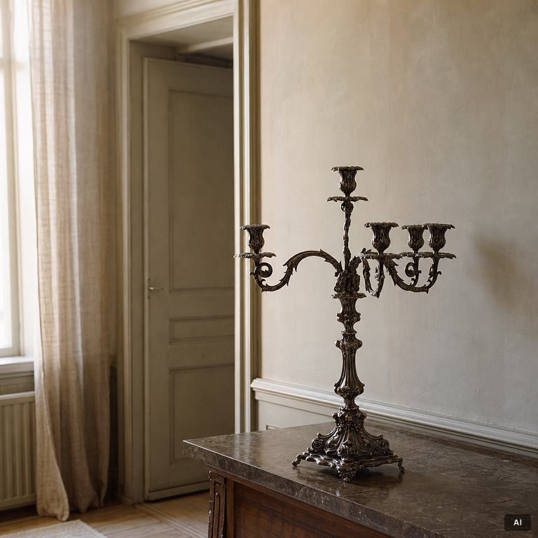 A pair of silver plated Rococo style candelabra, 20th century.