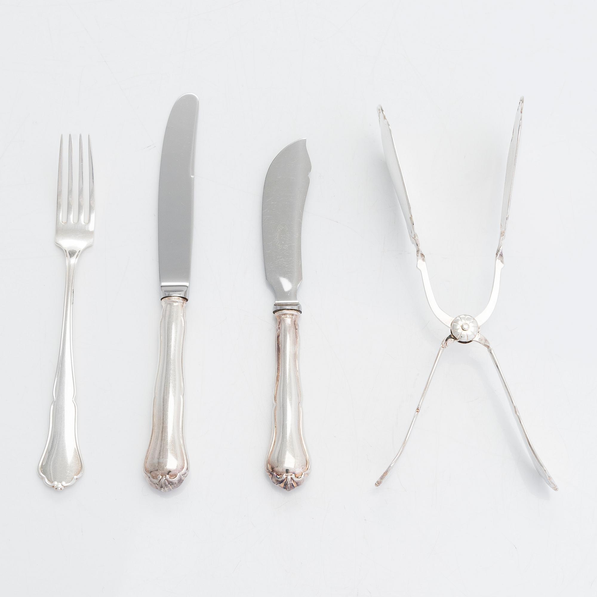 Bestickuppsättning, 24 dlr, silver, "Chippendale",  Åbo och Helsingfors främst 1980-tal, äv. 1960 och 1962.