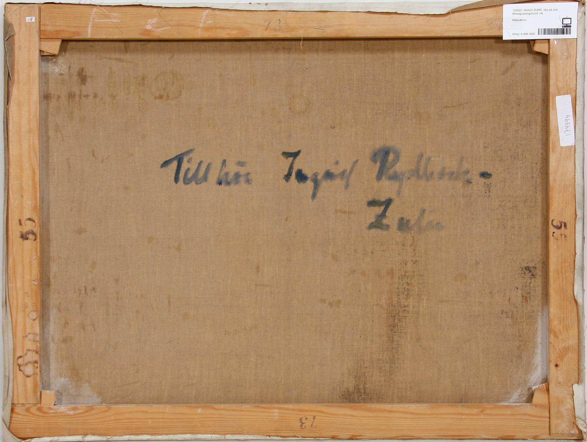 HUGO ZUHR, olja på duk. Monogramsignerad.