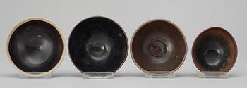 A set of four Temmoku bowls, Song dynasty.
