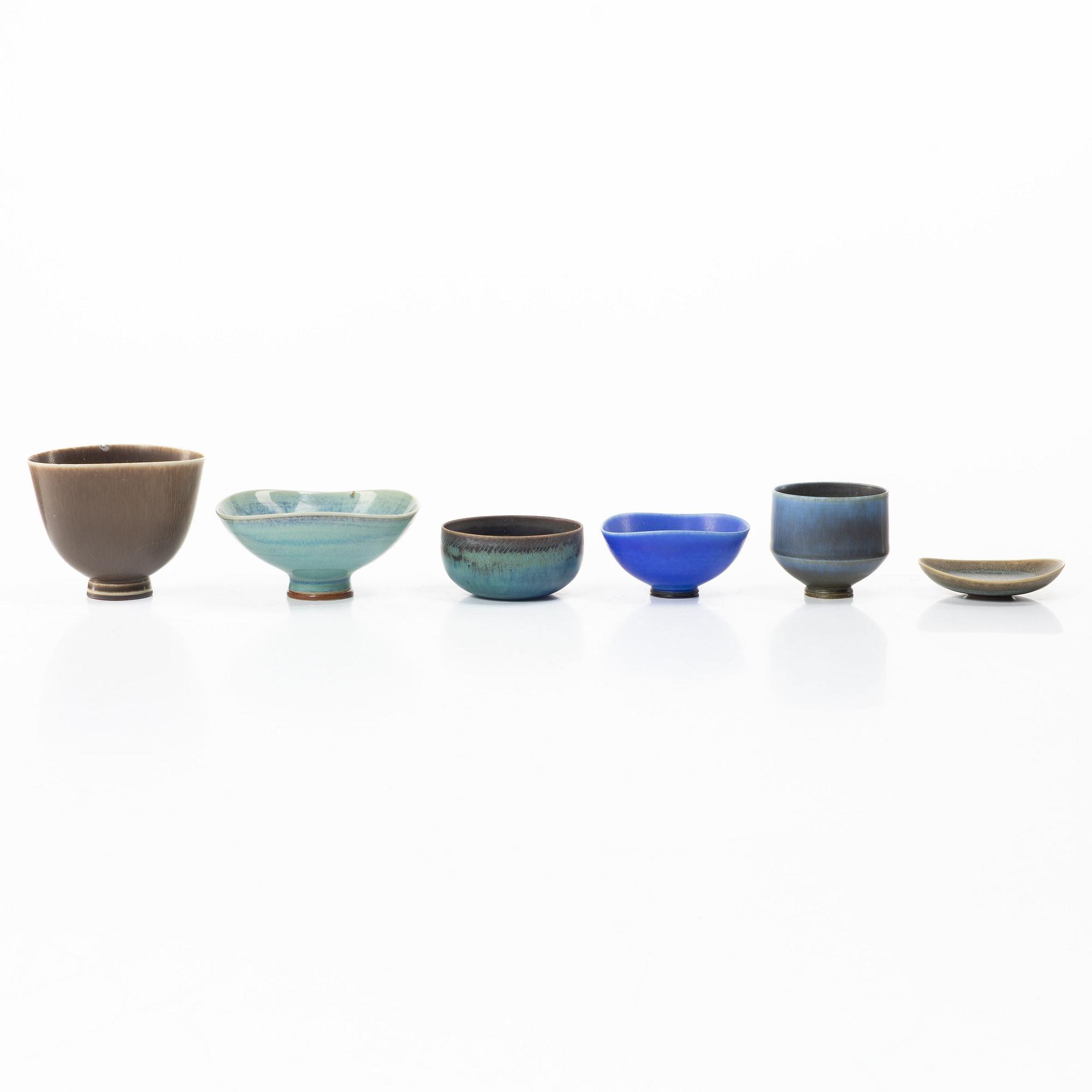 Berndt Friberg, & Stig Lindberg, a set of five stoneware bowls, Gustavsbergs Studio, 1950s–60s.