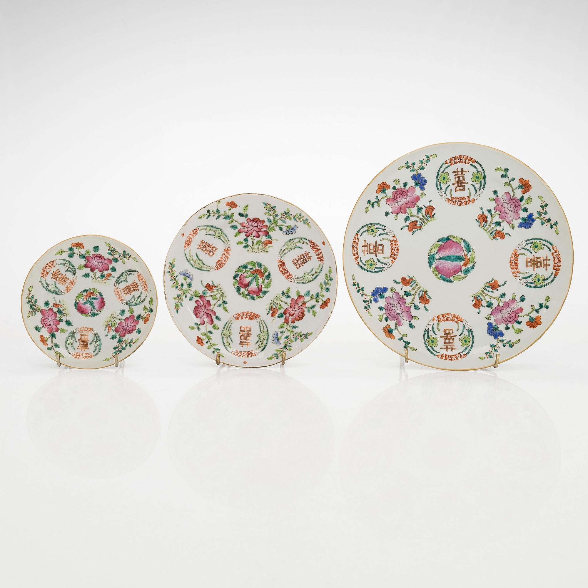 Nine late Qing dynasty porcelain plates, early 20th century.