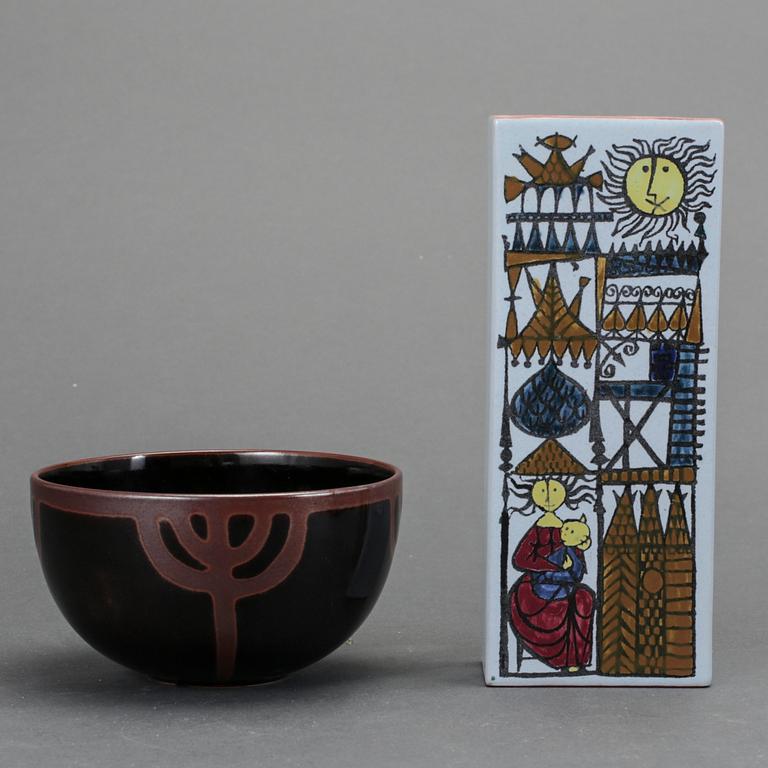 VAS OCH SKÅL, 2 delar, stengods & fajans, Stig Lindberg, Gustavsbergs Studio.