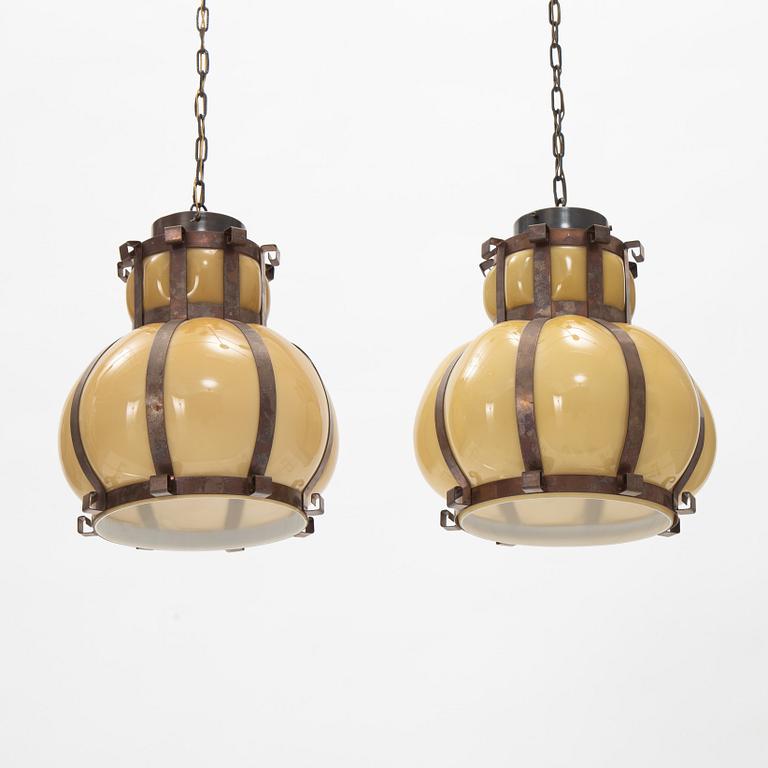 A Pair of Swedish Ceiling Lights, Tyringe Konsthantverk, Mid 20th Century.