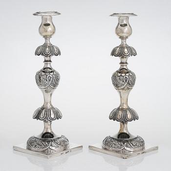 Jan Pogorzelski, a pair of silver candlesticks, Warsaw 1865.