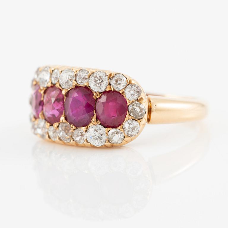 Ring, Hallbergs, 18K gold with rubies and old-cut diamonds. Early 20th century.