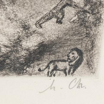 MARC CHAGALL, handkolorerad etsning, 1958, signerad med blyerts och numrerad 51/100.
