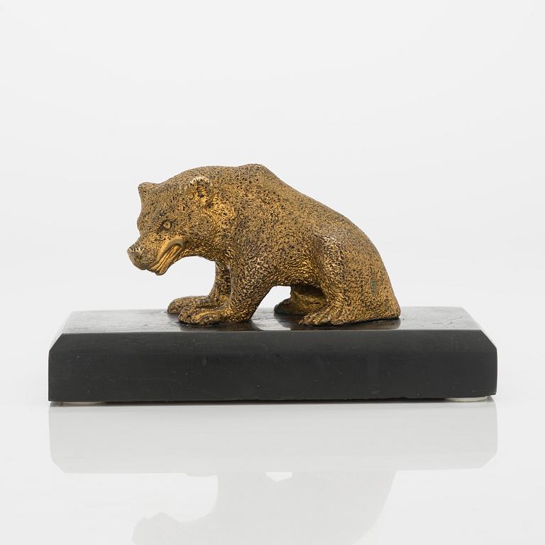 A Russian bronze paper weight on a stone base, latter half of the 19th century.