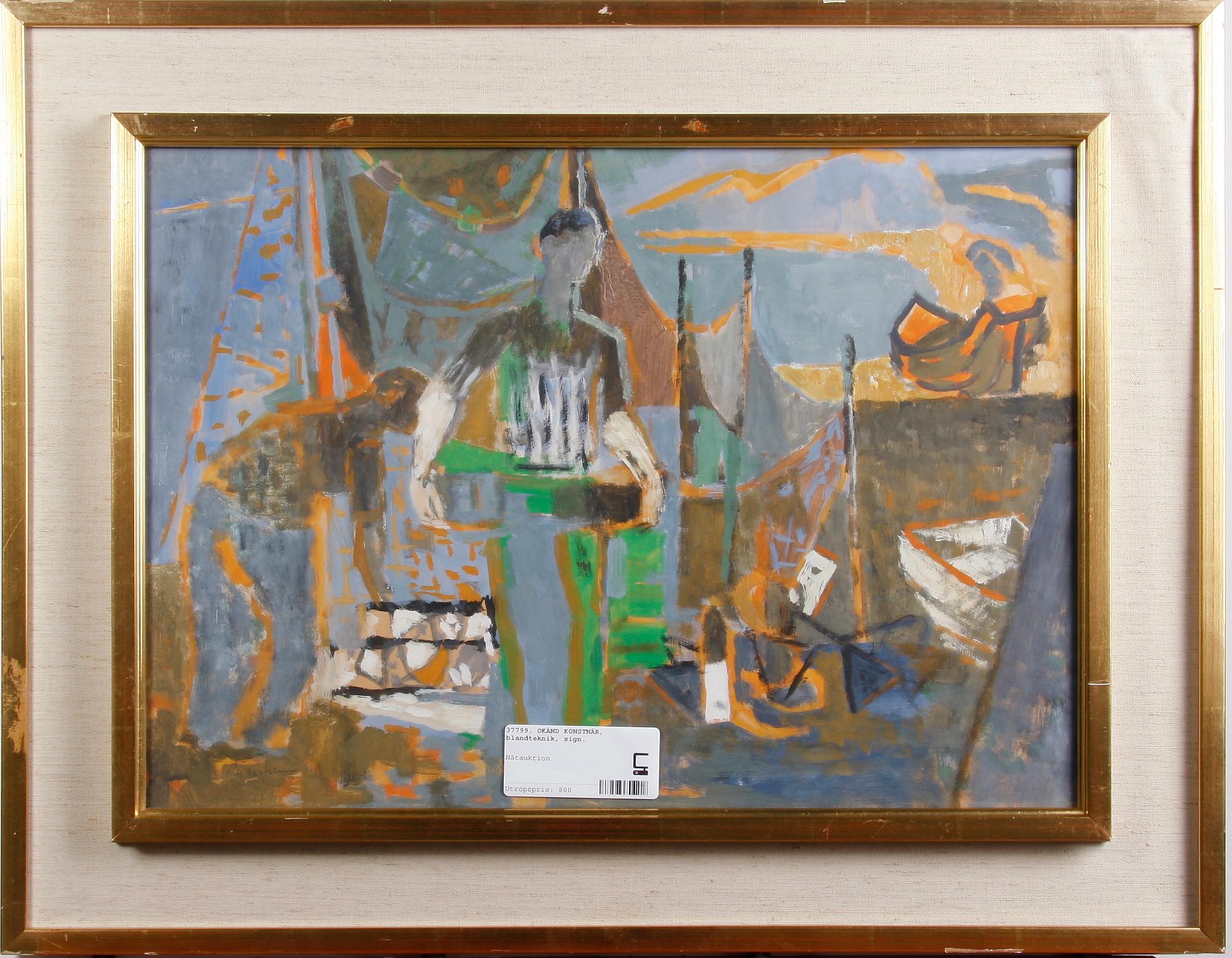 OKÄND KONSTNÄR, blandteknik, bär sign.