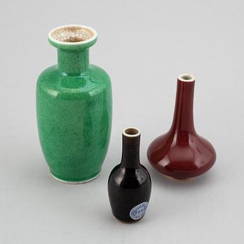 A group of three monocrome vases, late Qingdynasty/20th Century.