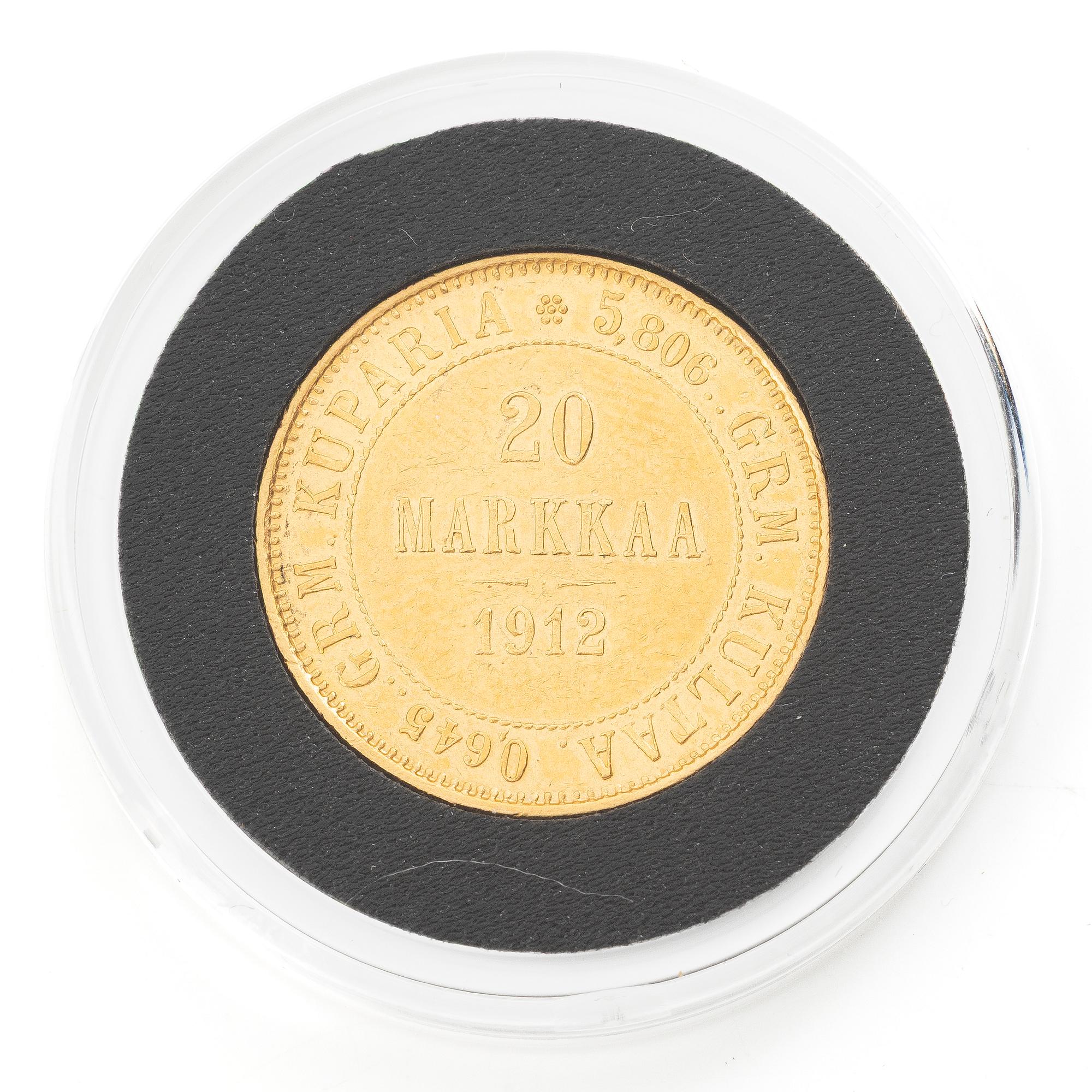 Guldmynt, Storhertigdömet Finland, Nikolaj II, 20 Markka 1912.