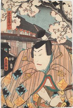 Utagawa Kunisada, träsnitt, fyra stycken.