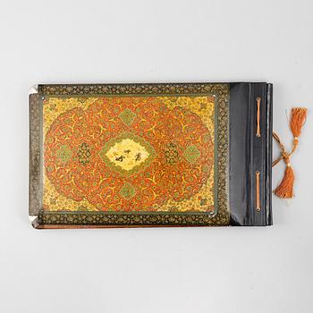 A semian antique Safavid style Persian Lacquered Manuscript Book Cover.