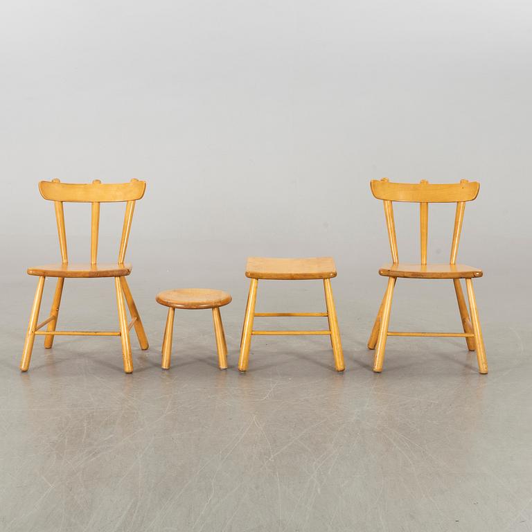 A SET OF TABLE, CHAIRS AND STOOLS, mid/second half of 20th century.