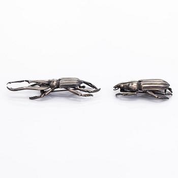 Brooches, beetles, 2 pcs, silver, A. Tillander, Helsinki 1953.