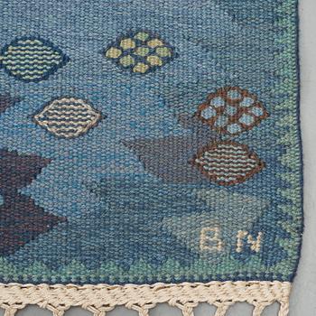 Barbro Nilsson, A carpet, "Tånga blå", flat weave, ca 355 x 252-256 cm, signed AB MMF BN.