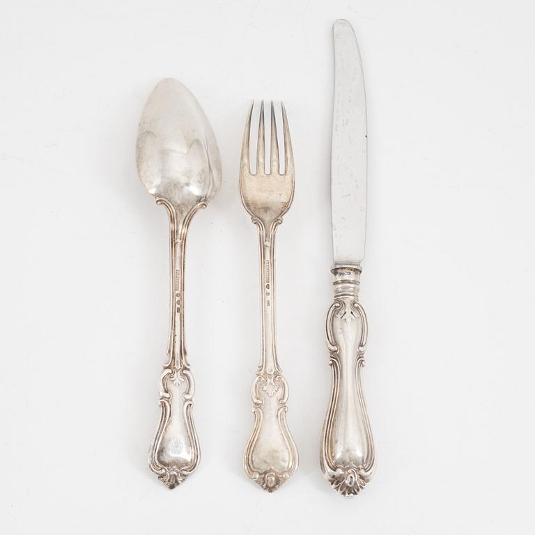 A 36 piece silve cutlery set, 'Olga', including Pehr Fredrik Palmgren, Stockholm, 1862-74.