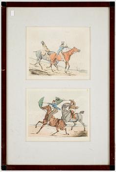 GRAVYRER, 6 st, handkolorerade, England 1800-tal.