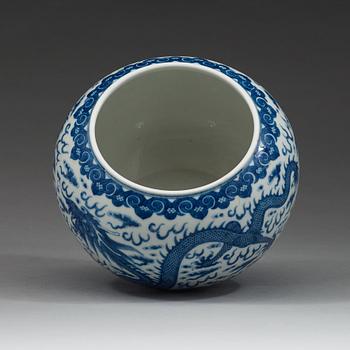 A blue and white dragon jar, Qing dynasty with Qianlong mark.