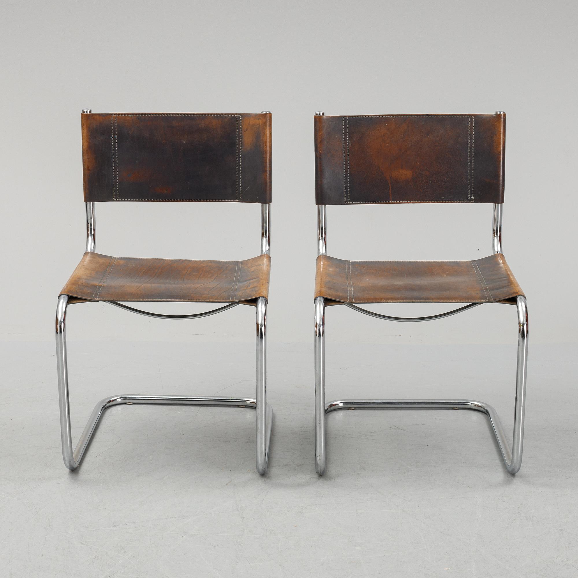 Six Fasem leather and tubular steel chairs, Italy, 1985.
