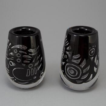 LARS HELLSTEN, vaser, 2 st, glas, Orrefors Gallery -88.