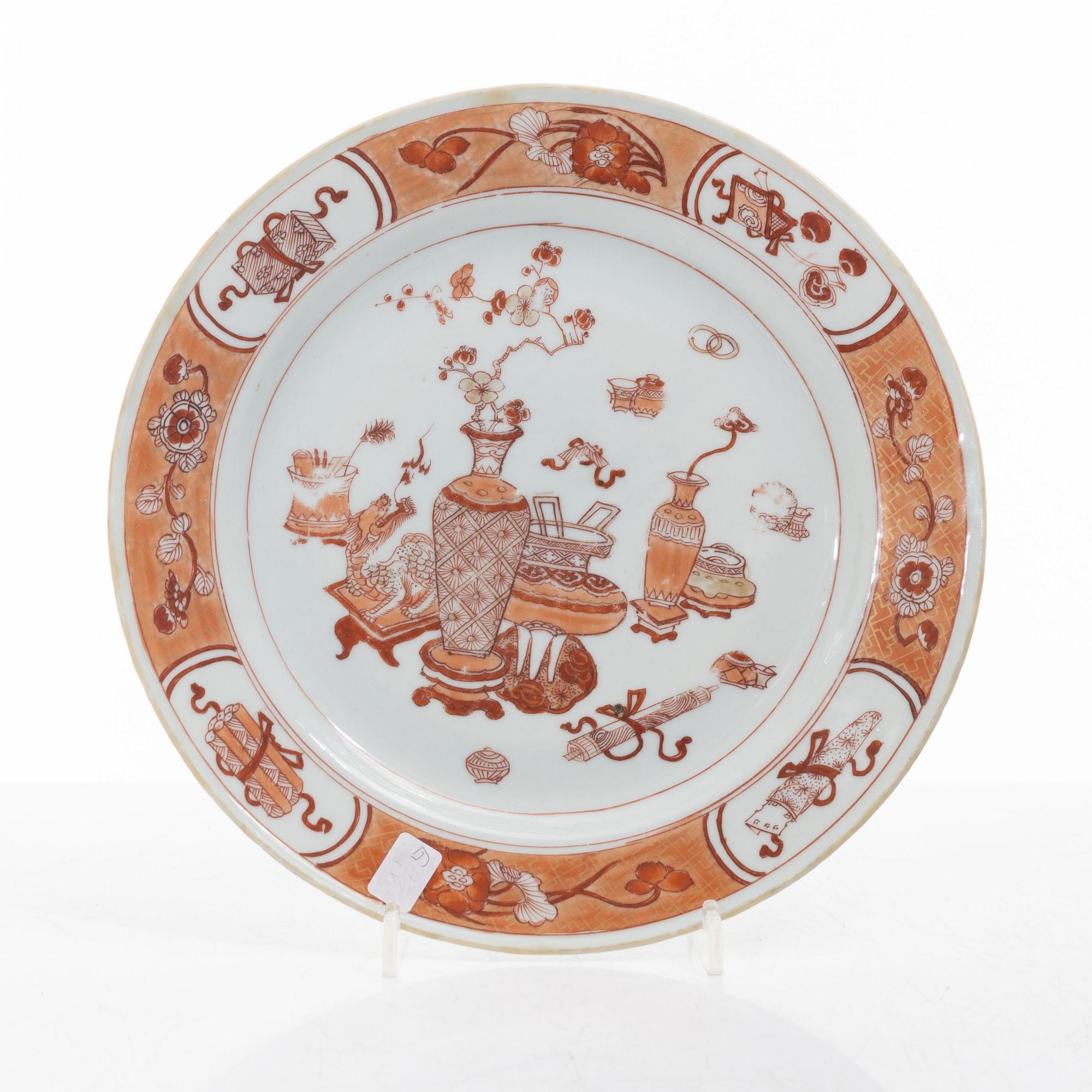 Tallrikar, fyra stycken, porslin, Kina, 1700-talets första hälft.