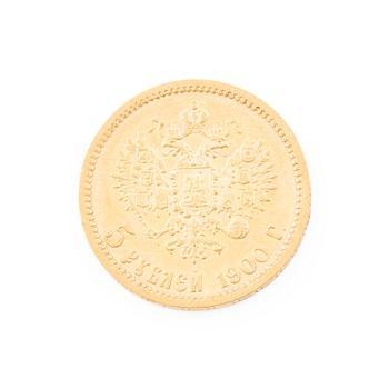 Guldmynt, Nikolaij II, Ryssland, 5 Rubel, 1900.