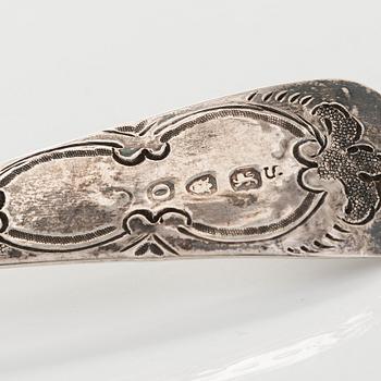 Fruktskedar, 2 st och tårtgafflar, 6 st, silver, London 1809 och 1920-tal och Dublin 1807.