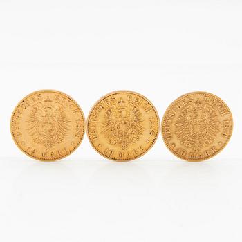 Gold coins, 3 pcs, 10 marks, 1888, German Empire (Prussia), Friedrich III.