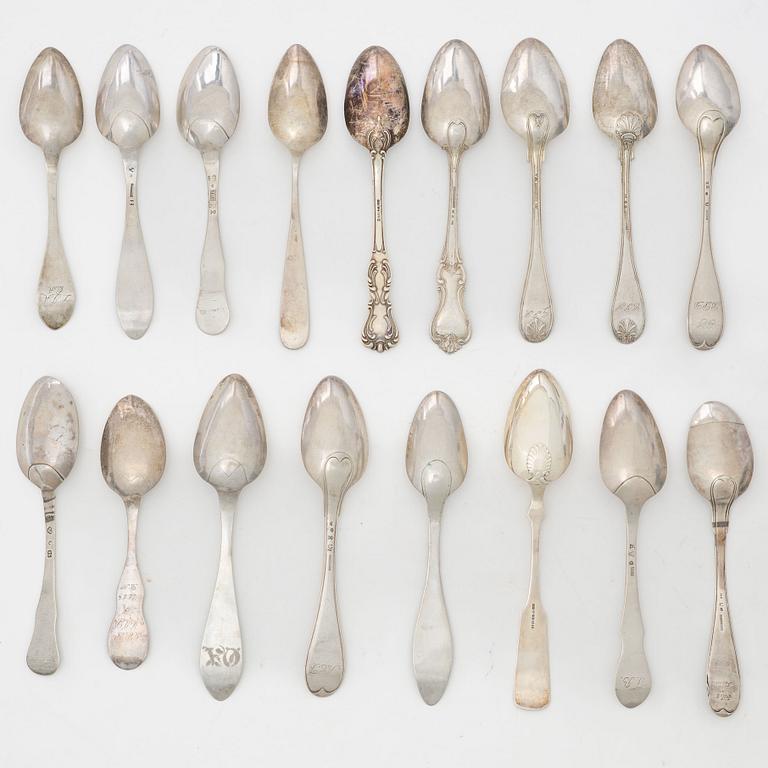 Matskedar, 17 st, silver, mestadels 1800-tal.