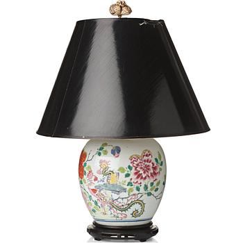 58. A famille rose jar mounted as a table lamp, Qing dynasty, Qianlong (1736-95).