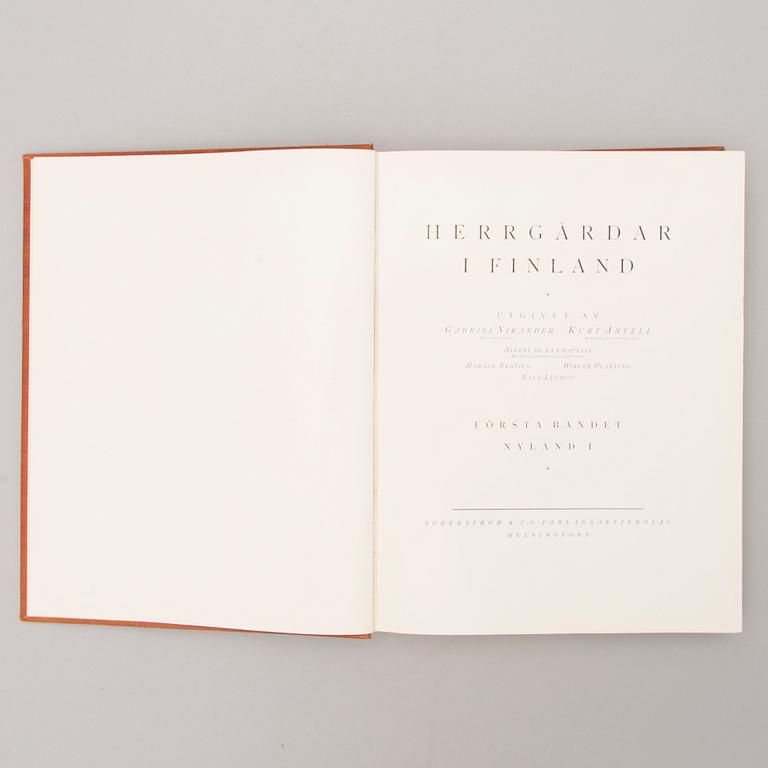 A three-volume book set about mansions in Finland "Herrgårdar i Finland", Helsinki 1928-29.