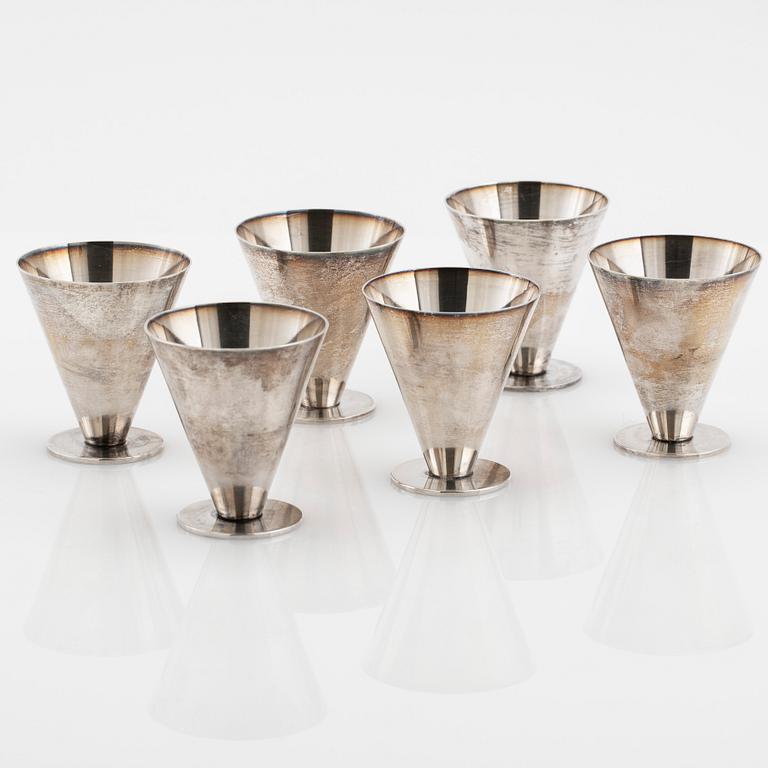 Wiwen Nilsson, cocktail glasses, 6 pcs., silver, Lund, 1957-63.