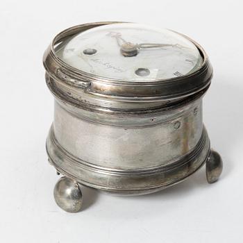 A silver carriage clock by I. Nesselius (watchmaker 1811-46), case by P. G. Strömberg, Linköping 1820.