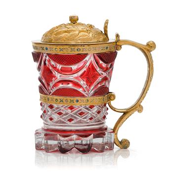 A cut glass and ormolu tankard, Imperial Glassworks, Saint Petersburg, 1830s.