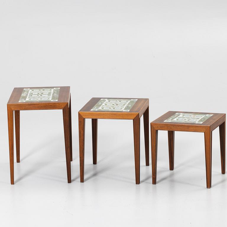 Nest of tables, three pieces, Denmark, second half of the 20th century.