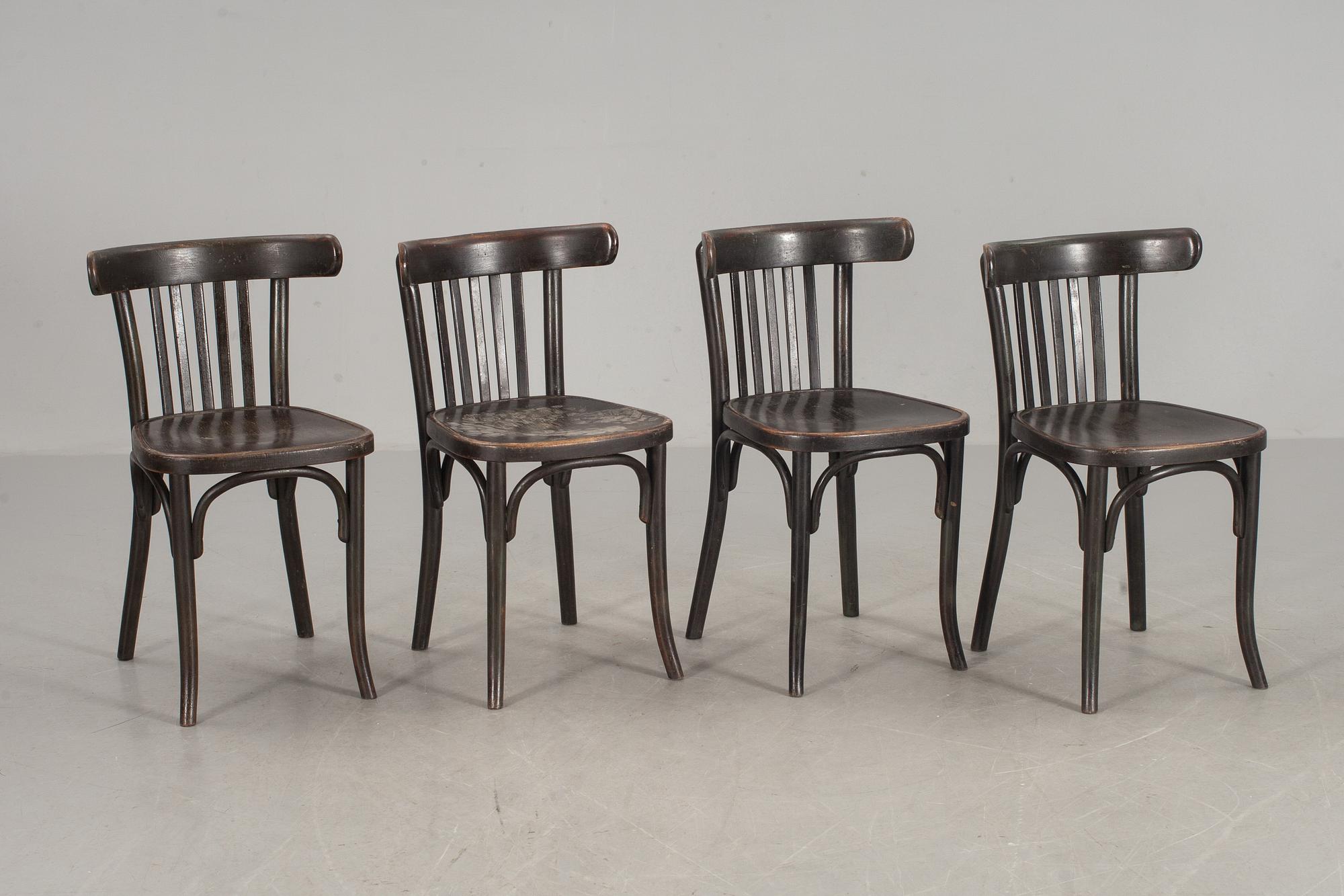 STOLAR, 4 st, Thonet, stansad märkning, 1900-talets mitt.