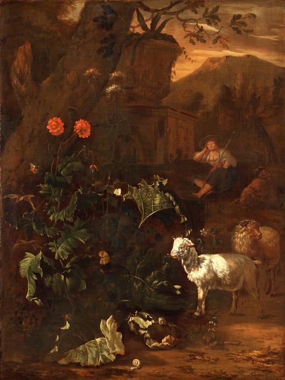 Abraham Jansz Begeyn, Landscape with resting shepherdess.