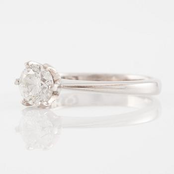 Ring, solitaire, white gold with brilliant-cut diamond 0.96 ct.