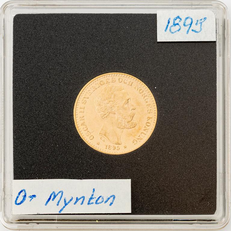 Gold coin, Oscar II, 10 kronor, type II, Sweden 1895.