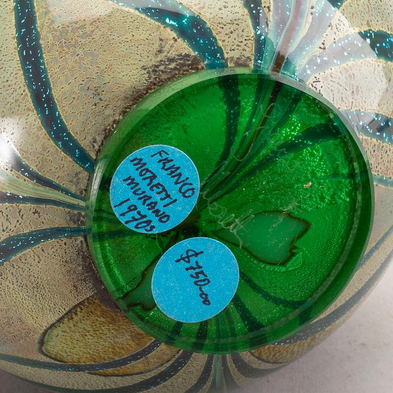 FRANCO MORETTI vaser 2 st signerade Murano Italien, glas 1900-talets mitt/andra hälft.