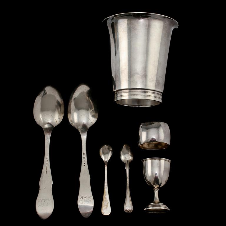 PARTI SILVER, 7 delar, silver, 1800/1900-tal. Vikt 345 g.