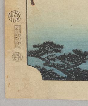 Ando Utagawa Hiroshige, after, three prints from "The Fifty-Three Stations of the Tōkaidō".