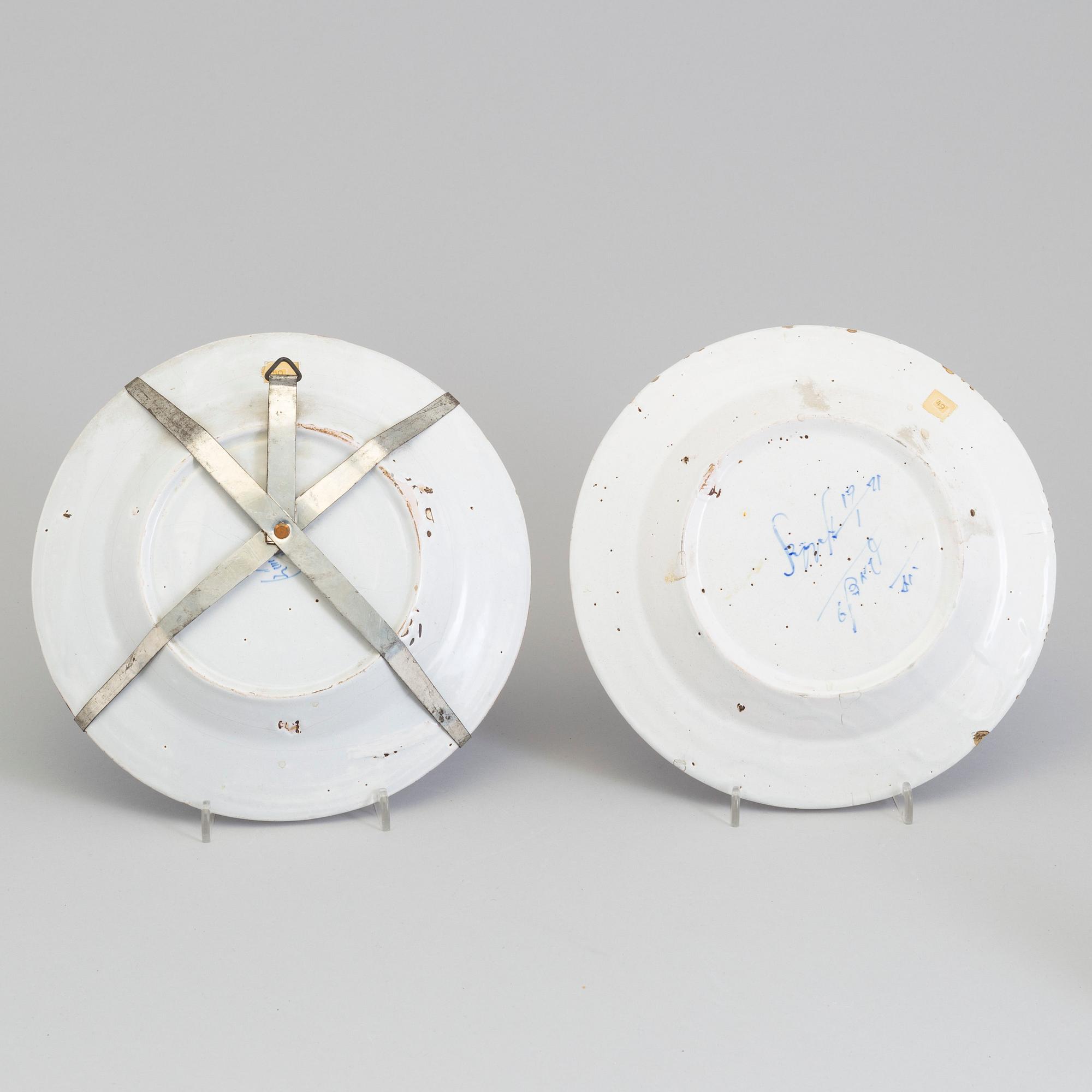 Three Rörstrand faiance dishes, 18th century.
