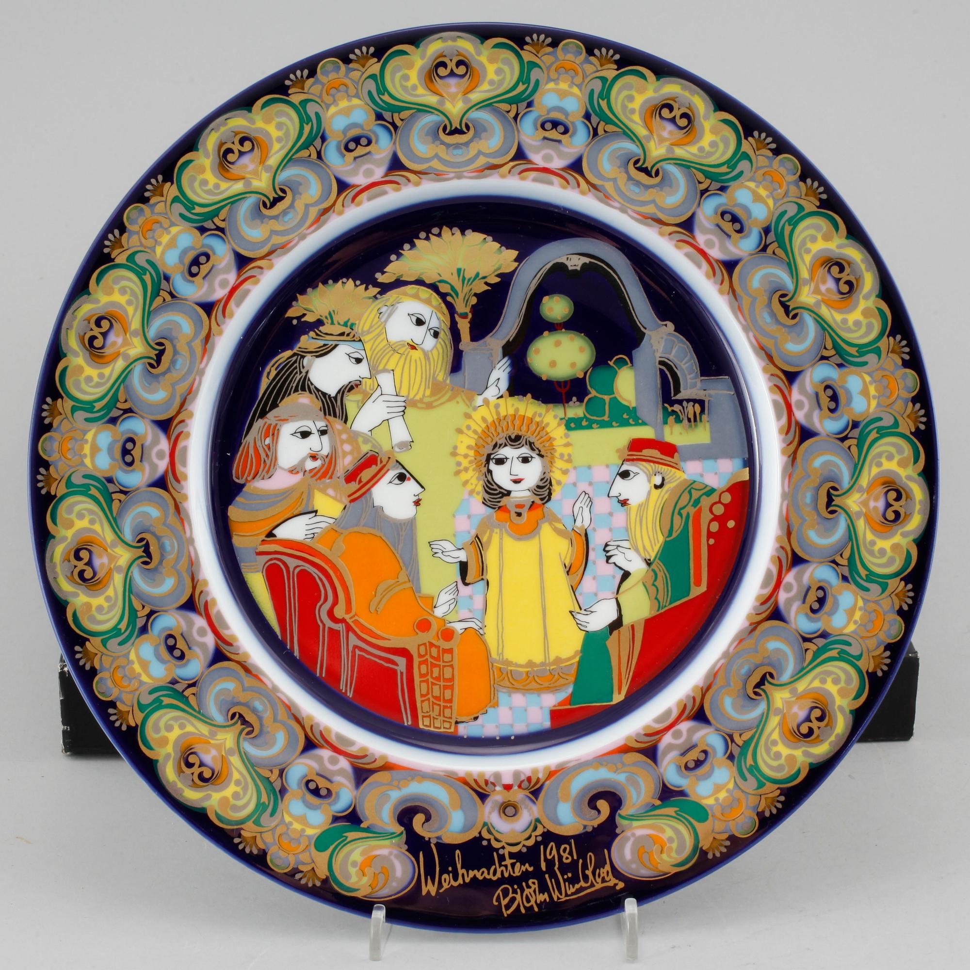 Ten porcelain plates by Björn Wiinblad for Rosenthal, second half of the 20th century.