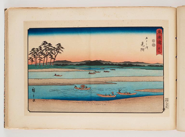 Ando Utagawa Hiroshige (1797-1858) efter, färgträsnitt. Japan, 1900-talets mitt. Album med 37 blad.